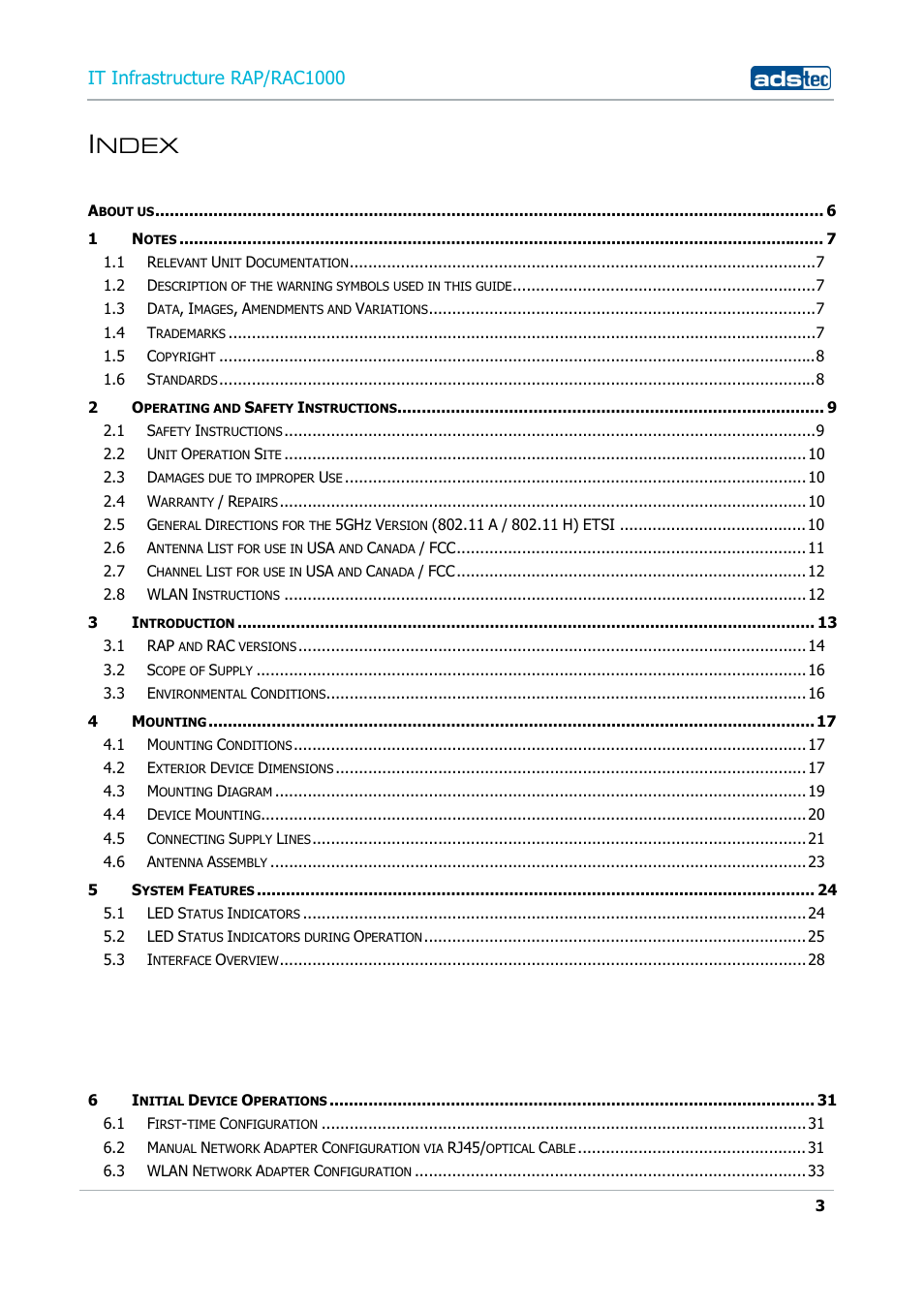 Ndex, It infrastructure rap/rac1000 | ADS-TEC RAP/RAC1000 User Manual User Manual | Page 3 / 215