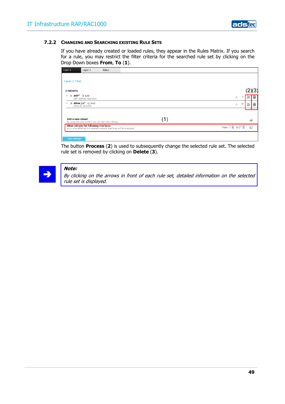 2 changing and searching existing rule sets, Changing and searching existing rule sets, It infrastructure rap/rac1000 | ADS-TEC RAP/RAC1000 User Manual User Manual | Page 49 / 215