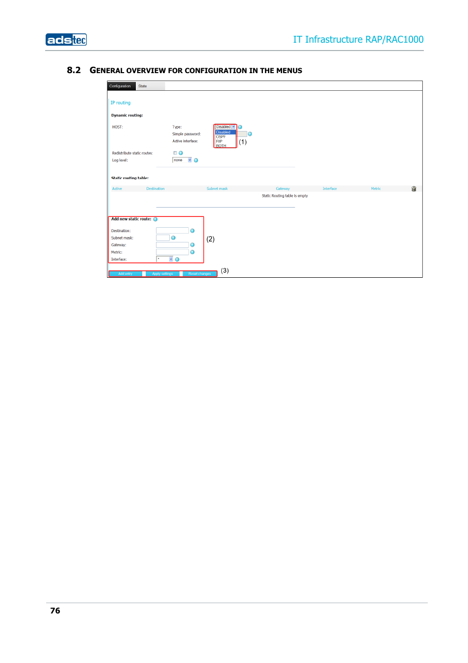 2 general overview for configuration in the menus, Eneral overview for configuration in the menus, It infrastructure rap/rac1000 | ADS-TEC RAP/RAC1000 User Manual User Manual | Page 76 / 215