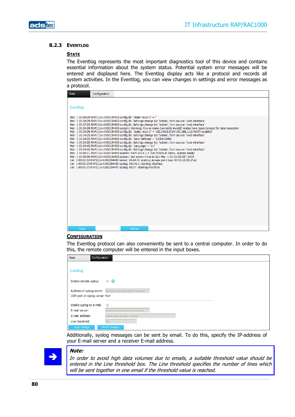 3 eventlog, Eventlog, It infrastructure rap/rac1000 | ADS-TEC RAP/RAC1000 User Manual User Manual | Page 80 / 215