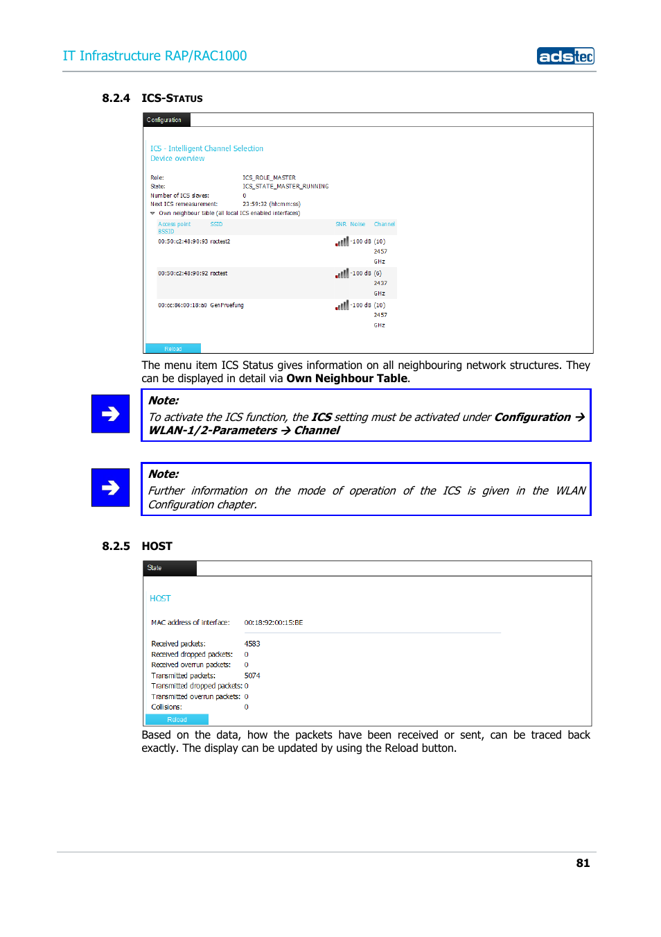 4 ics-status, 5 host, Ics-status | Host, It infrastructure rap/rac1000 | ADS-TEC RAP/RAC1000 User Manual User Manual | Page 81 / 215