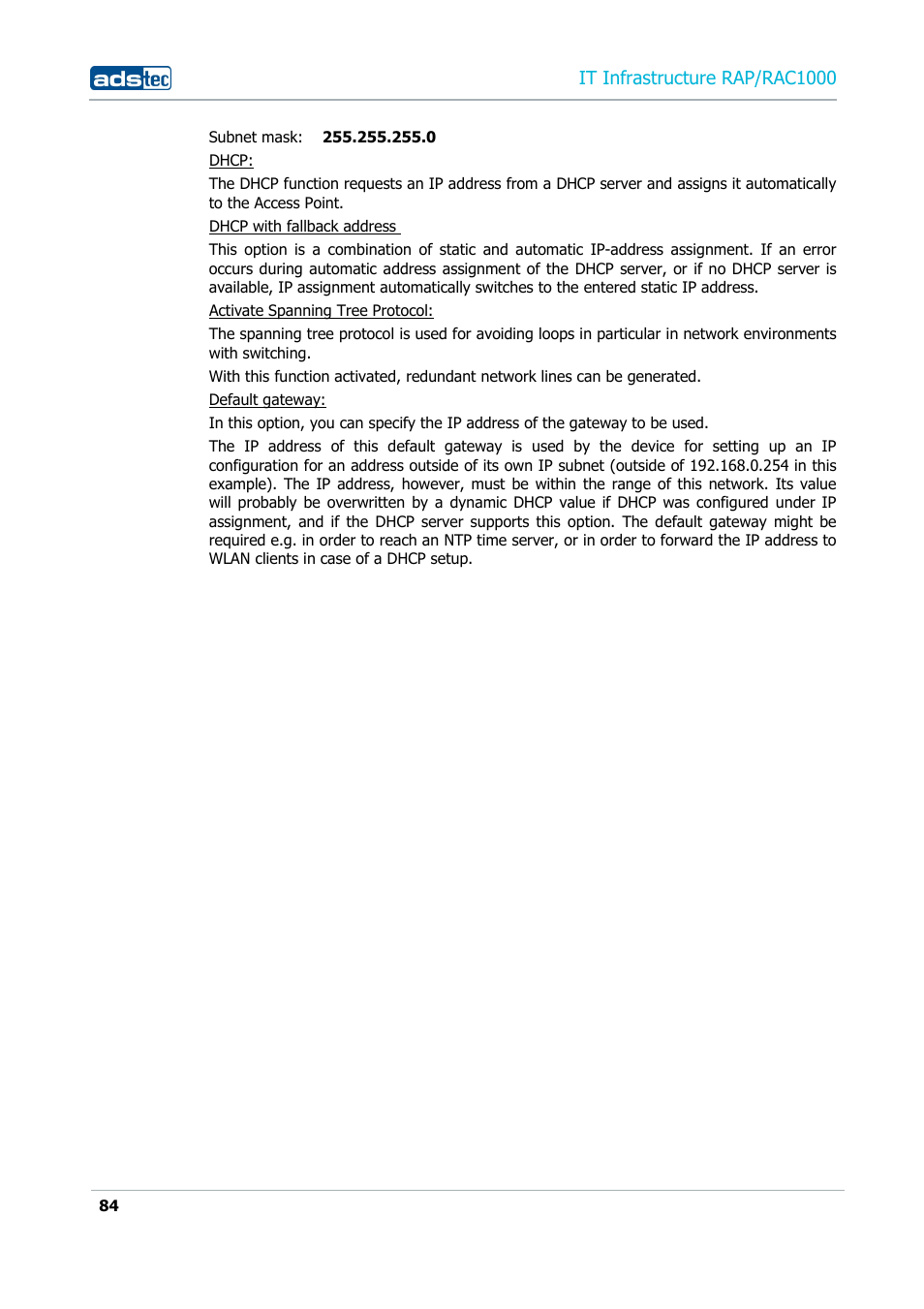 It infrastructure rap/rac1000 | ADS-TEC RAP/RAC1000 User Manual User Manual | Page 84 / 215