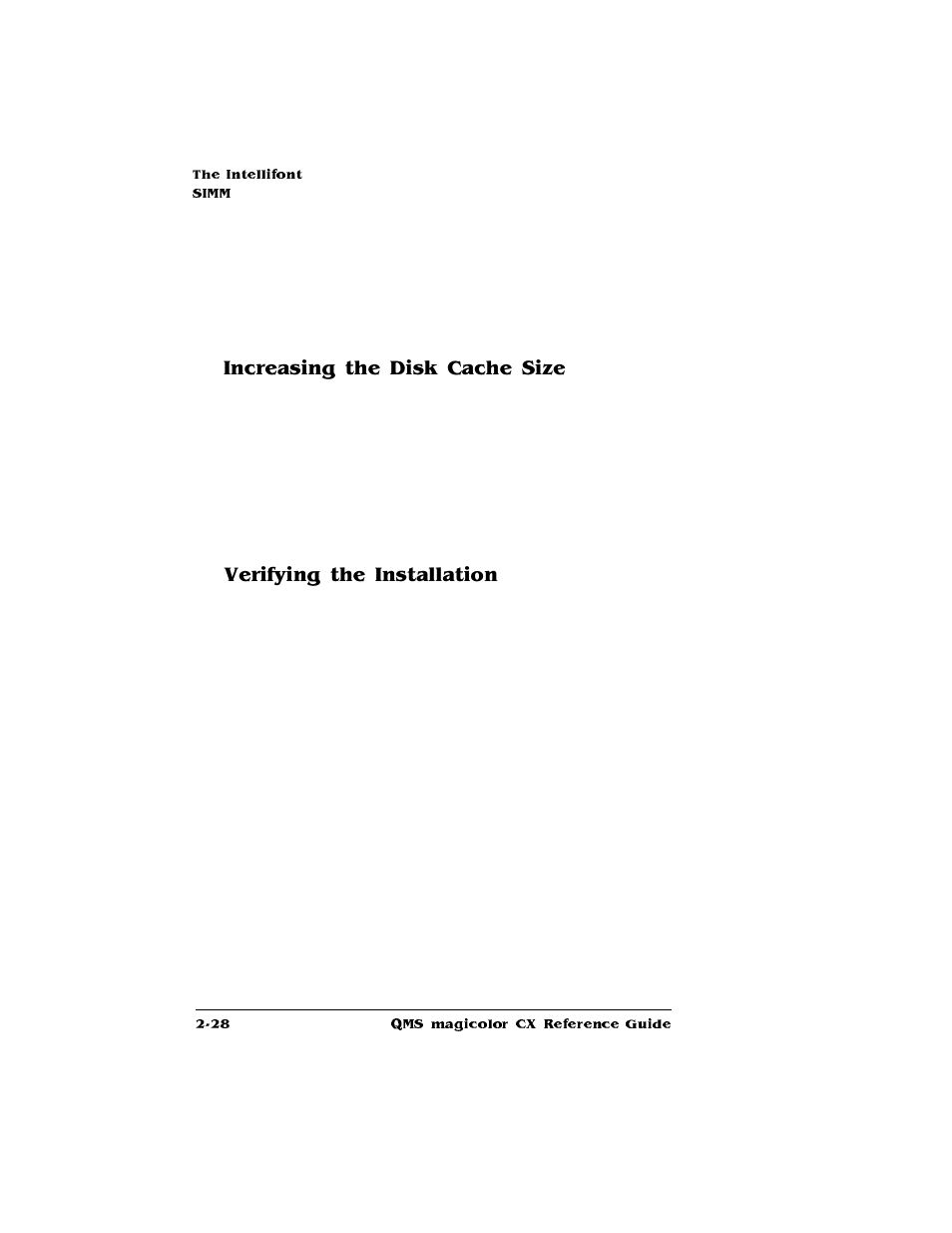 Increasing the disk cache size, Verifying the installation | Konica Minolta QMS magicolor CX Reference User Manual | Page 102 / 202