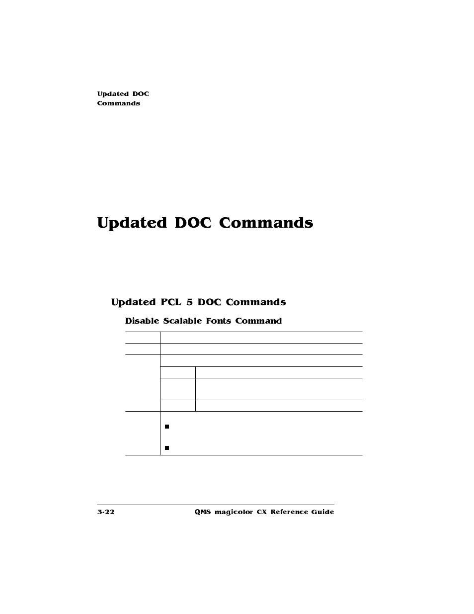 Updated doc commands, Updated pcl 5 doc commands | Konica Minolta QMS magicolor CX Reference User Manual | Page 156 / 202