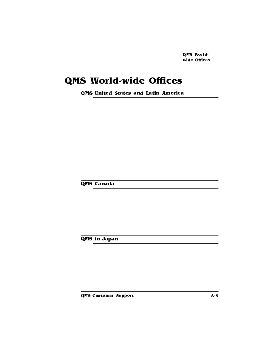 Qms world-wide offices, Qms united states and latin america, Qms canada | Qms in japan | Konica Minolta QMS magicolor CX Reference User Manual | Page 177 / 202