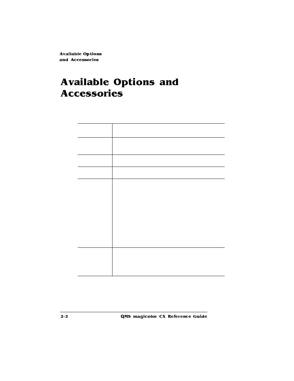 Available options and accessories | Konica Minolta QMS magicolor CX Reference User Manual | Page 76 / 202