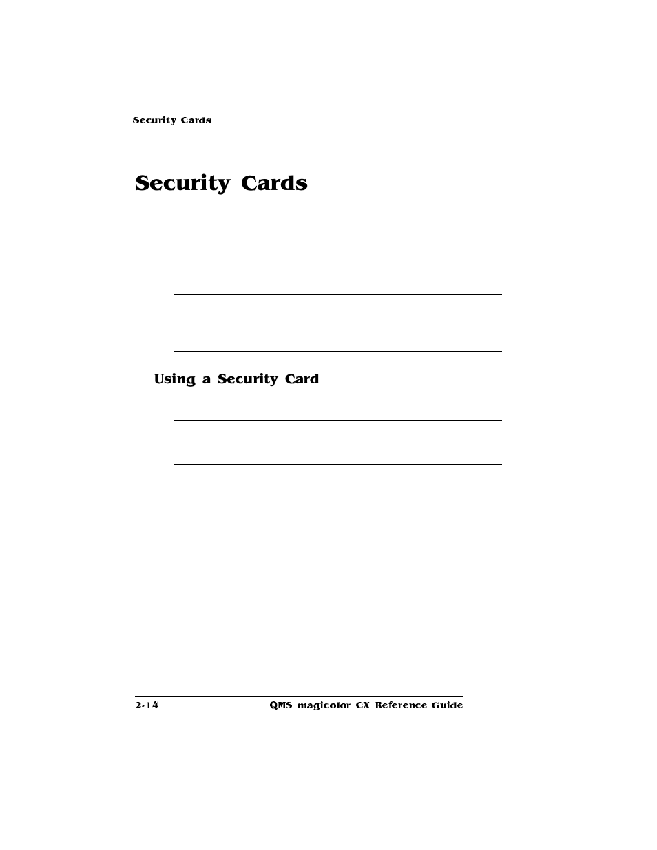 Security cards, Using a security card | Konica Minolta QMS magicolor CX Reference User Manual | Page 88 / 202