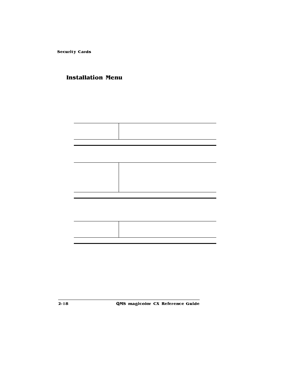 Installation menu | Konica Minolta QMS magicolor CX Reference User Manual | Page 92 / 202