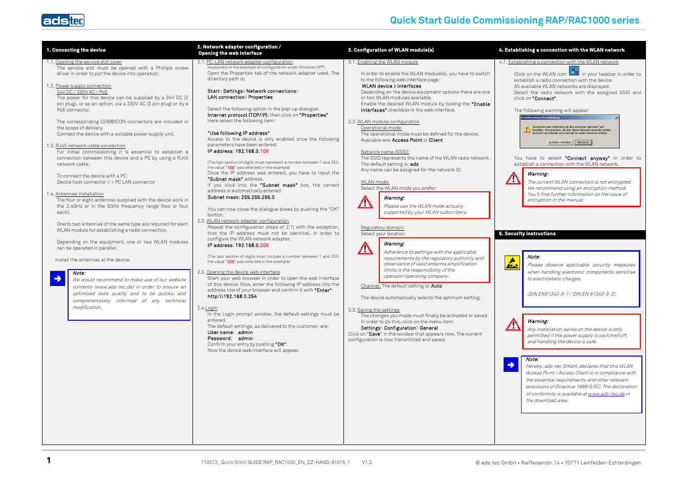 ADS-TEC RAP/RAC1000 Quick Start Guide User Manual | 2 pages