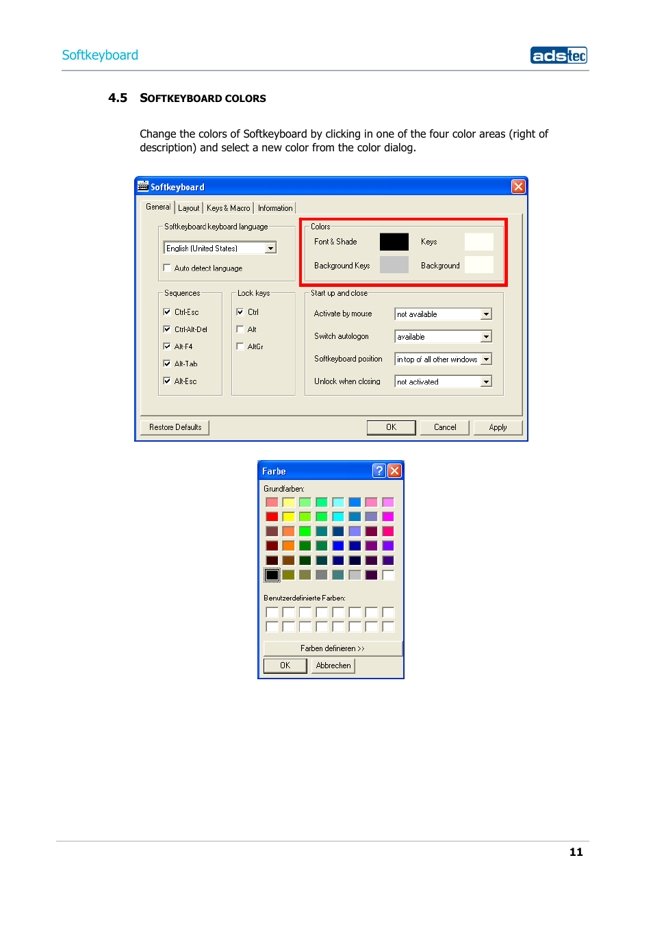 5 softkeyboard colors | ADS-TEC Softkeyboard User Manual | Page 11 / 41