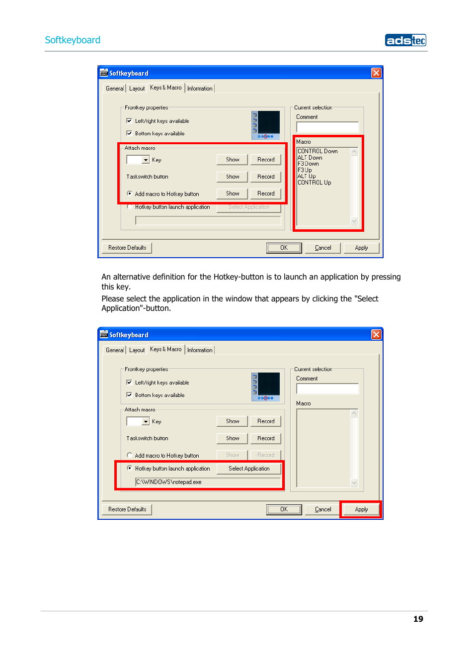 Softkeyboard | ADS-TEC Softkeyboard User Manual | Page 19 / 41