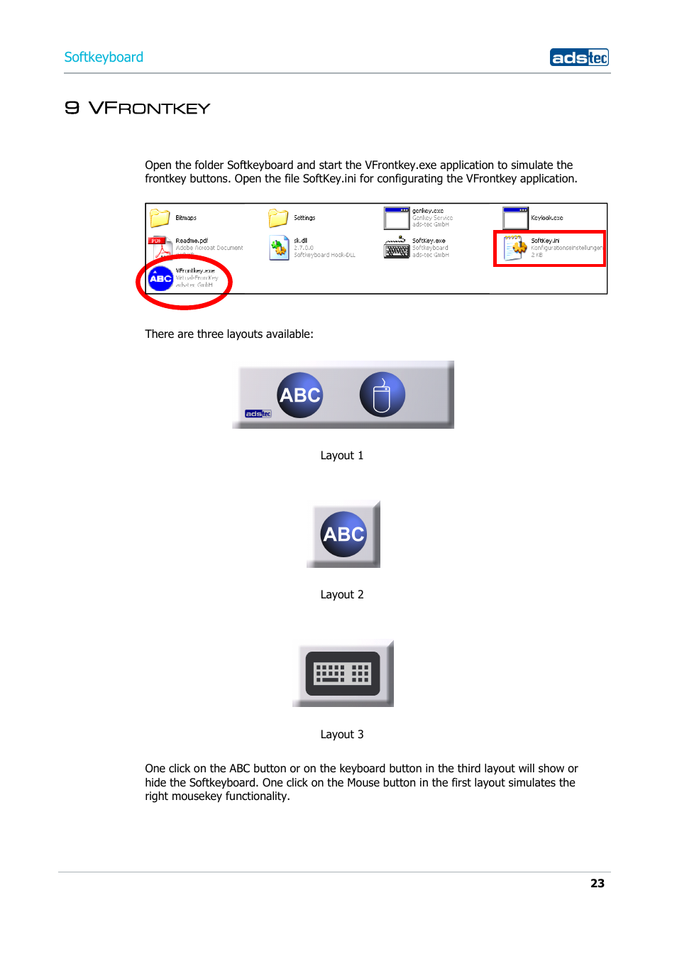 9 vfrontkey, Rontkey | ADS-TEC Softkeyboard User Manual | Page 23 / 41