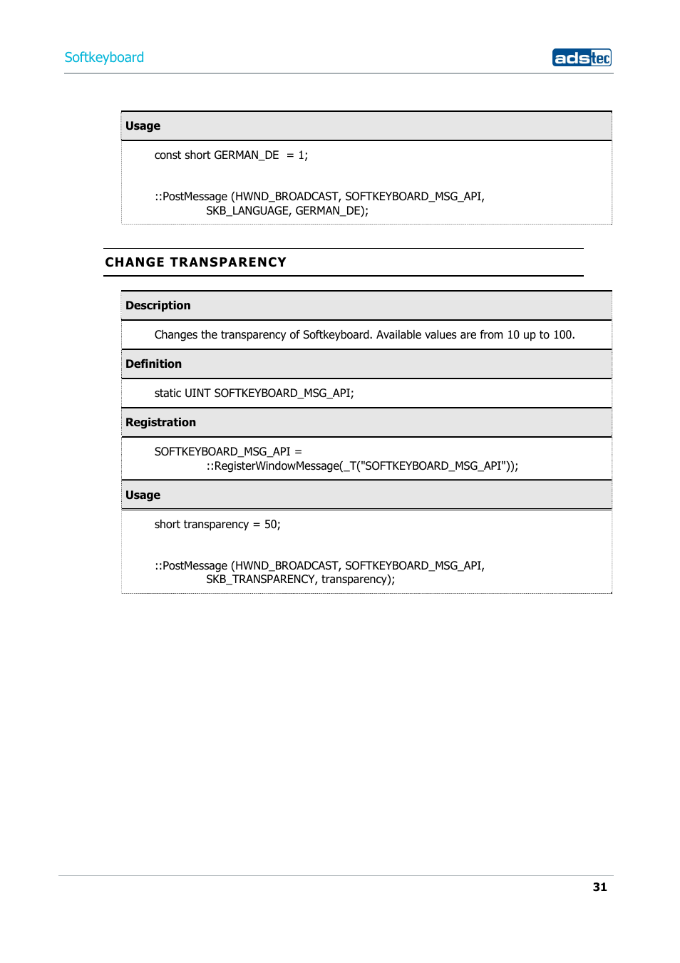 Softkeyboard | ADS-TEC Softkeyboard User Manual | Page 31 / 41