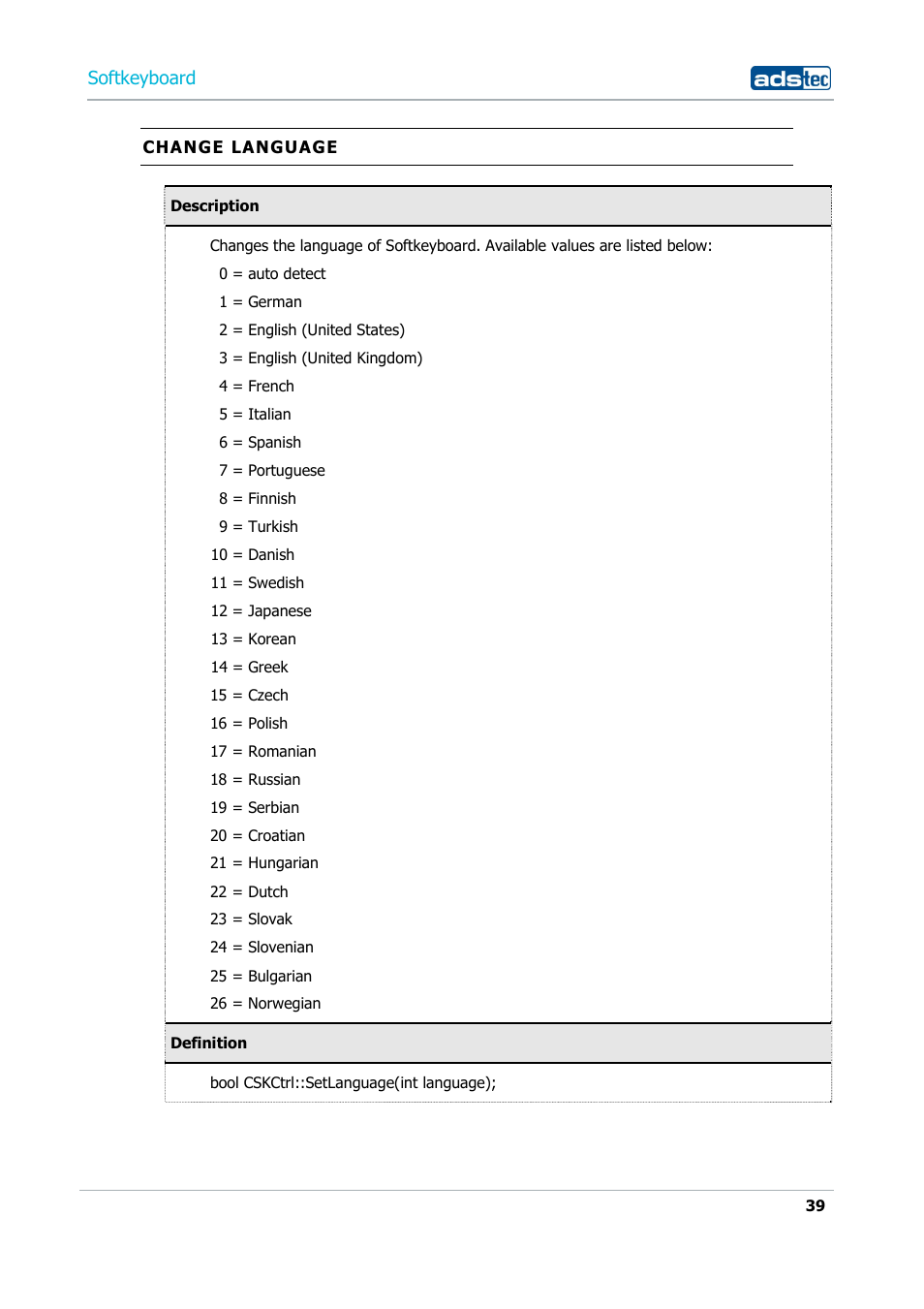Softkeyboard | ADS-TEC Softkeyboard User Manual | Page 39 / 41