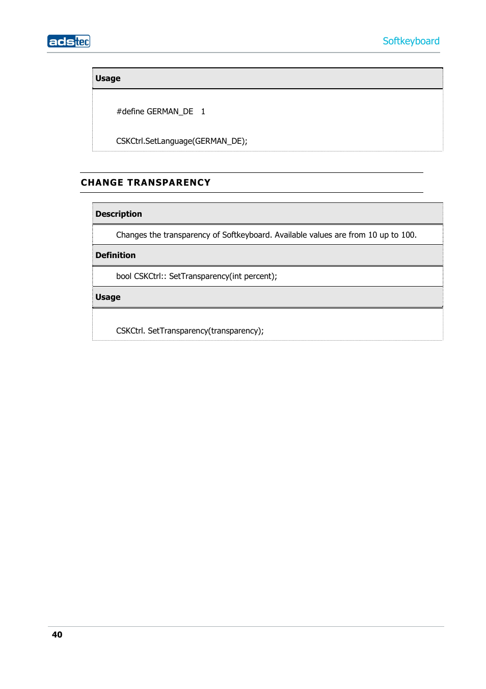 Softkeyboard | ADS-TEC Softkeyboard User Manual | Page 40 / 41