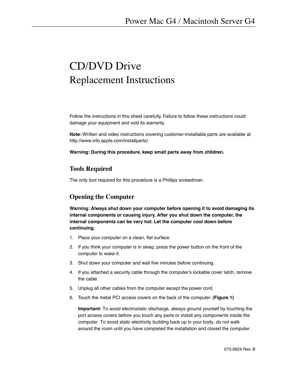 Apple Power Mac G4 / Macintosh Server G4  CD/DVD Drive User Manual | 8 pages
