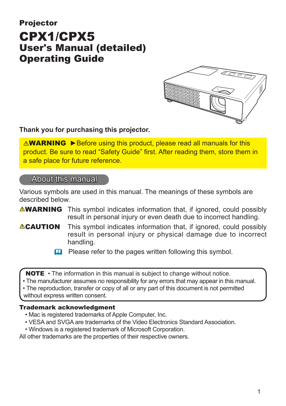 Hitachi CPX1 User Manual | 66 pages