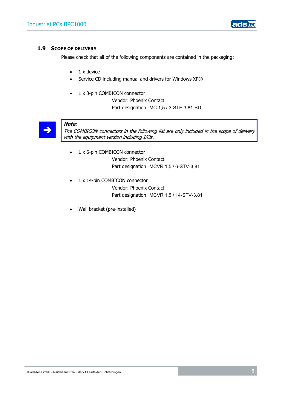 9 scope of delivery | ADS-TEC BPC1000 User Manual | Page 9 / 24