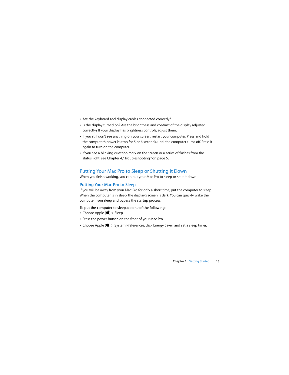 Putting your mac pro to sleep or shutting it down | Apple Mac Pro Computer User Manual | Page 13 / 92