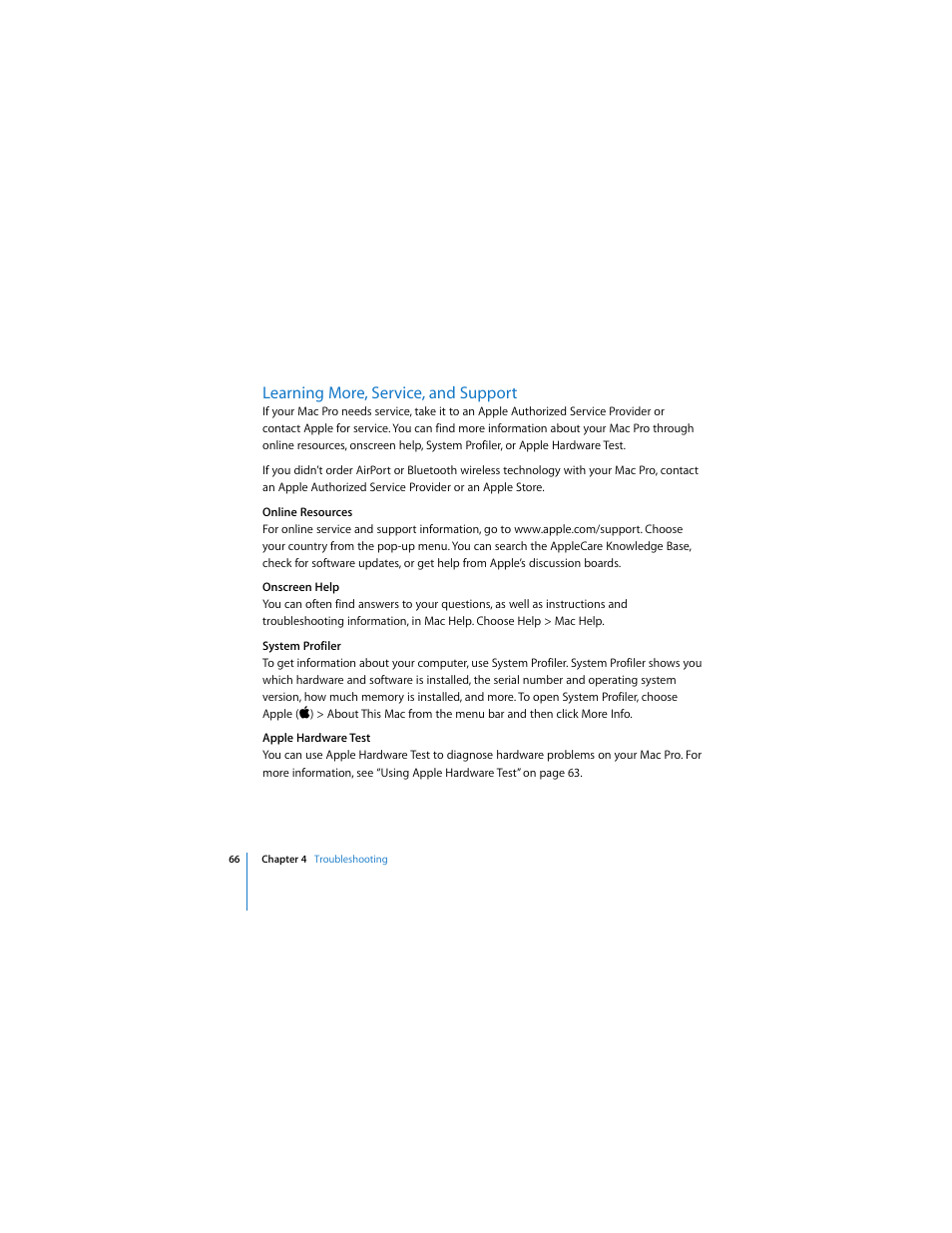 Learning more, service, and support | Apple Mac Pro Computer User Manual | Page 66 / 92