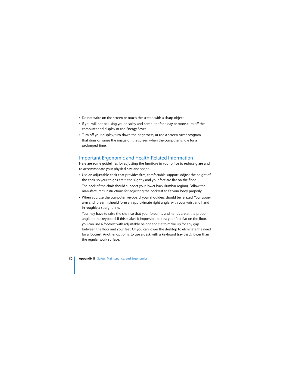 Important ergonomic and health-related information | Apple Mac Pro Computer User Manual | Page 80 / 92