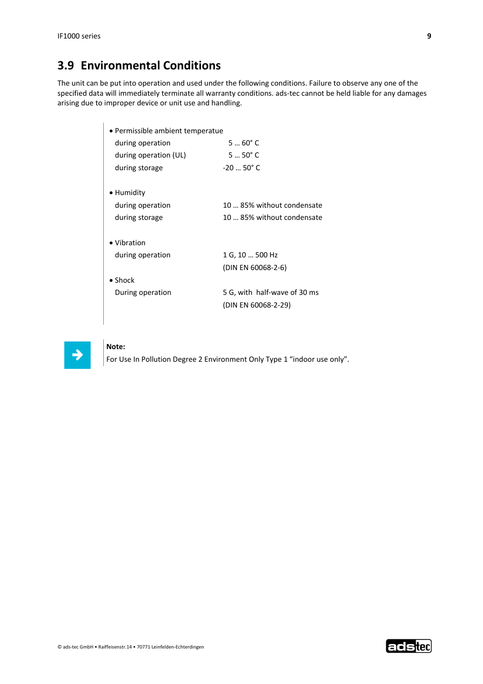 9 environmental conditions | ADS-TEC IF1000 User Manual | Page 10 / 46