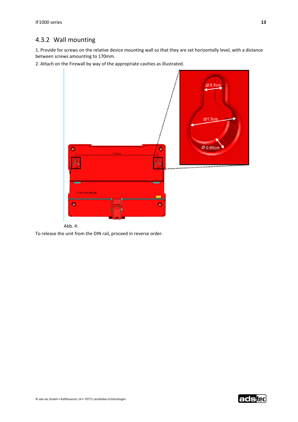 2 wall mounting | ADS-TEC IF1000 User Manual | Page 14 / 46