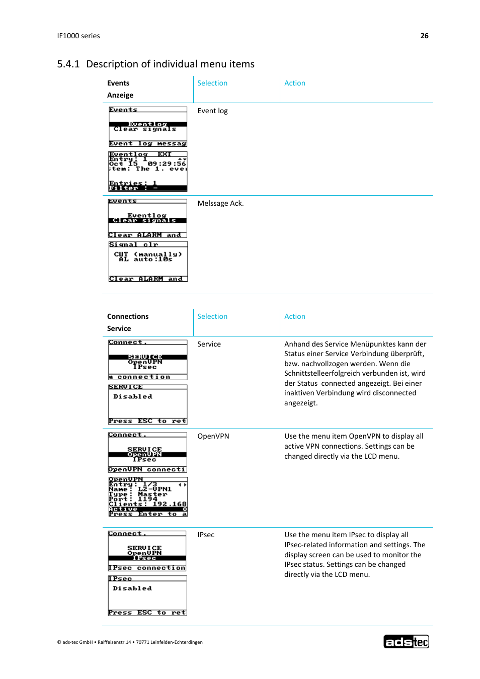 1 description of individual menu items | ADS-TEC IF1000 User Manual | Page 27 / 46