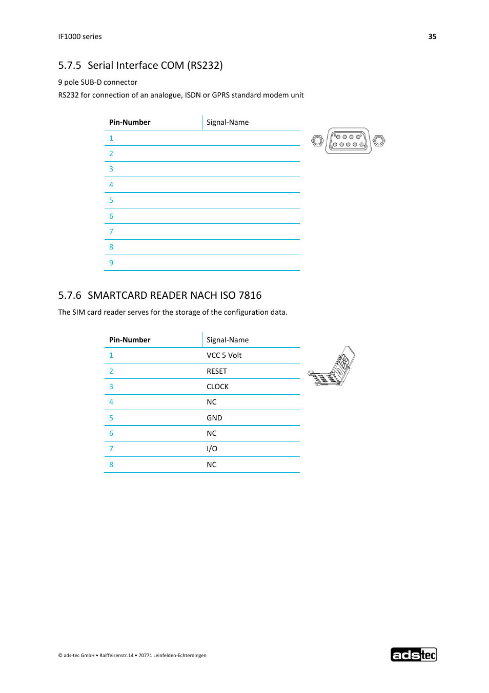 5 serial interface com (rs232) | ADS-TEC IF1000 User Manual | Page 36 / 46