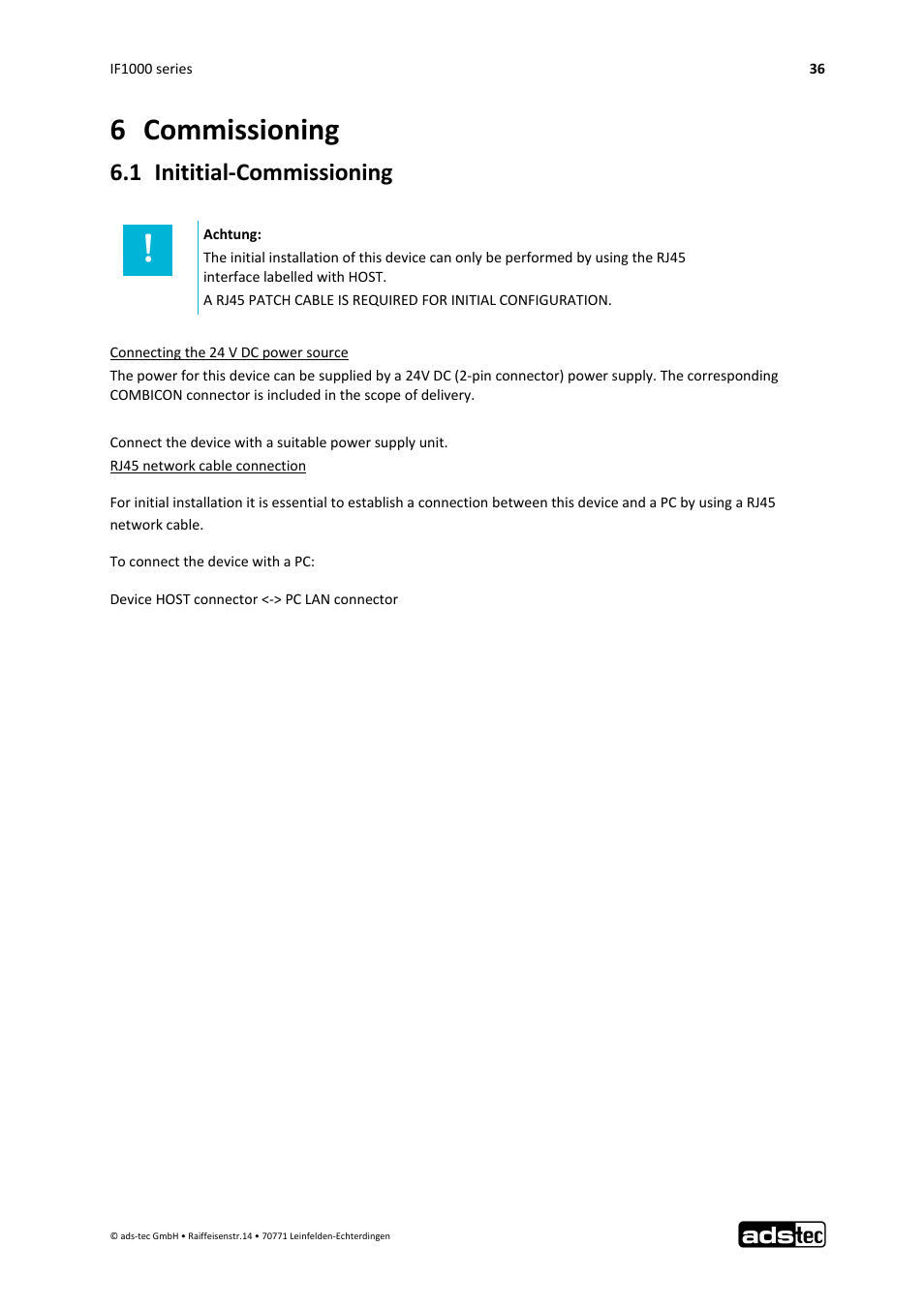 6 commissioning, 1 inititial‐commissioning | ADS-TEC IF1000 User Manual | Page 37 / 46