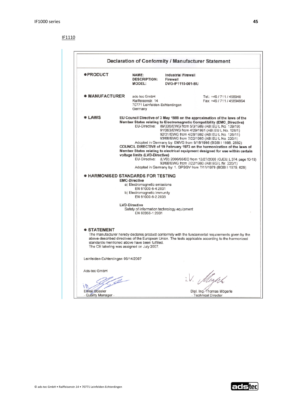 ADS-TEC IF1000 User Manual | Page 46 / 46