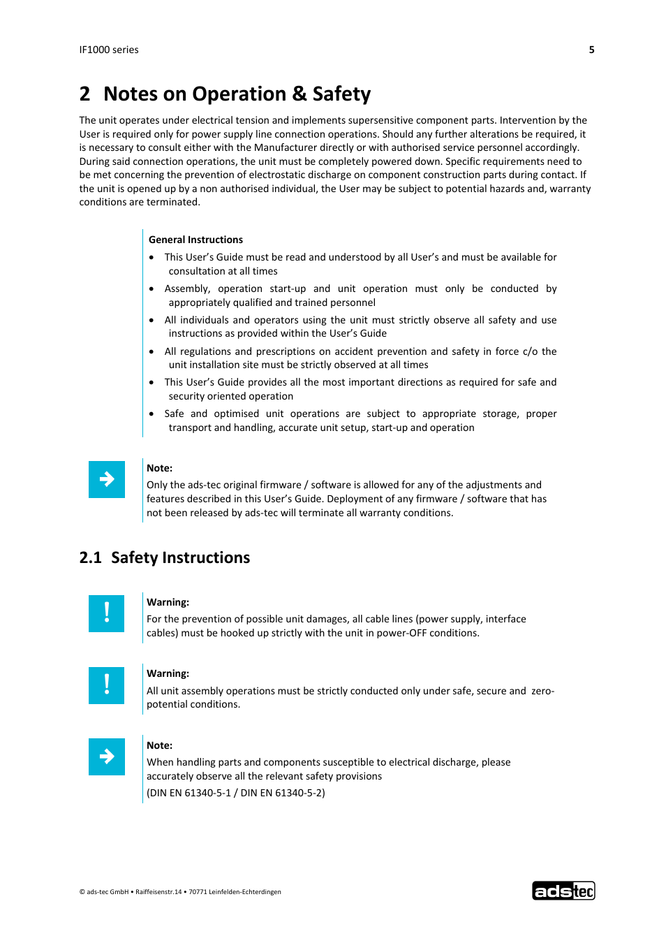 1 safety instructions | ADS-TEC IF1000 User Manual | Page 6 / 46