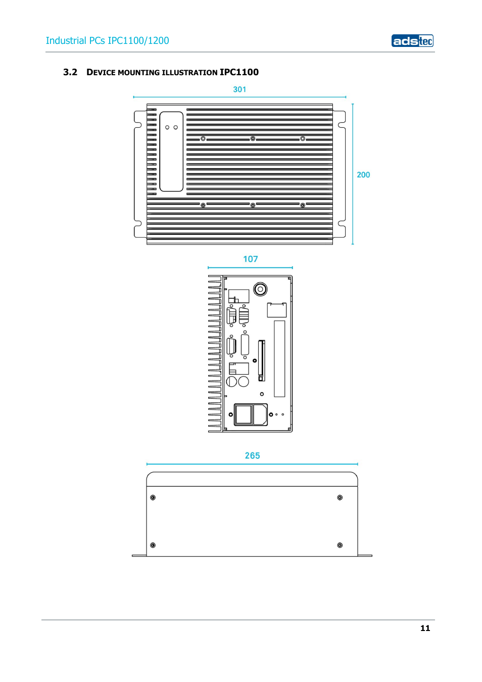 2 device mounting illustration ipc1100 | ADS-TEC IPC1100/1200 User Manual | Page 11 / 28