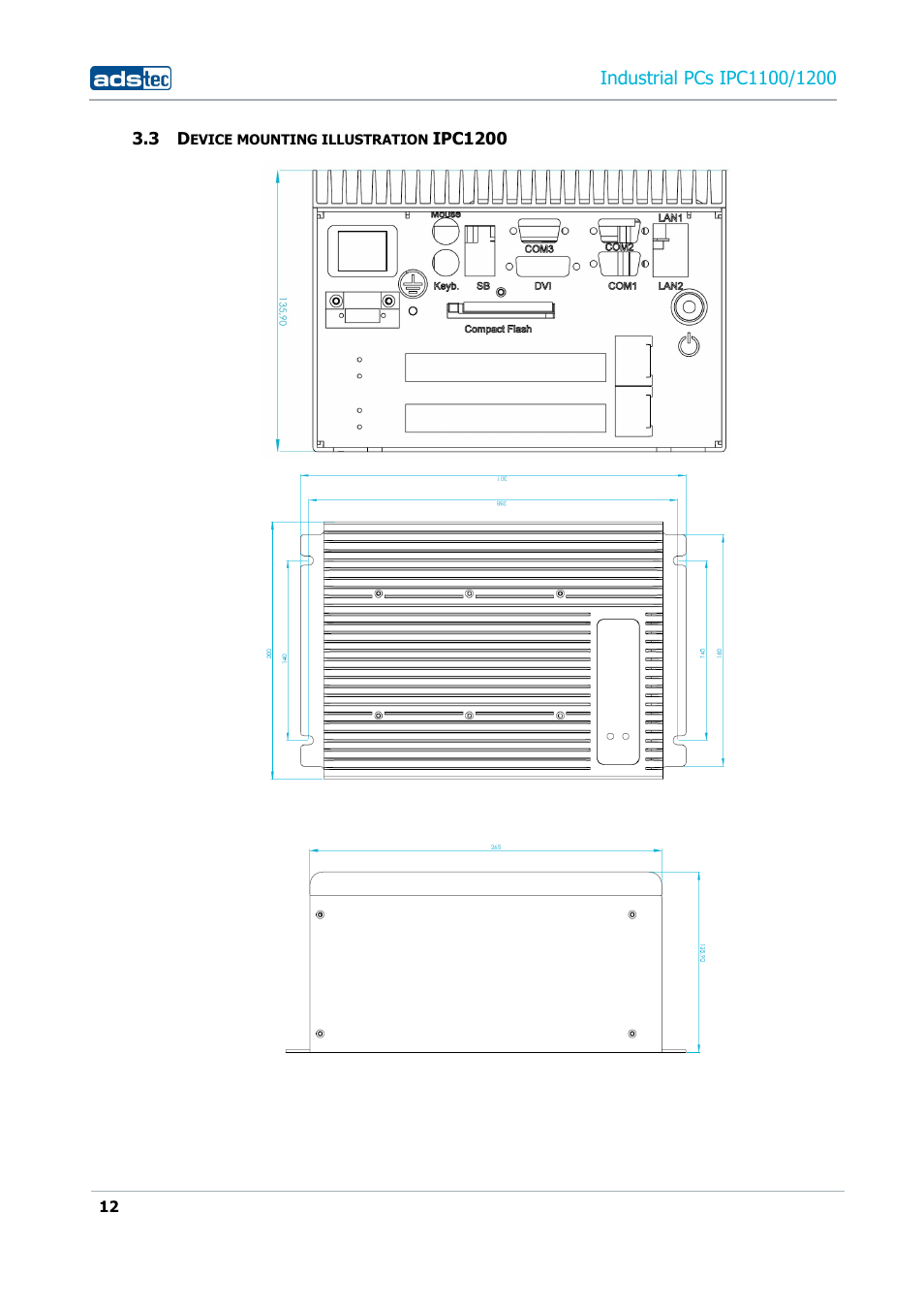 3 device mounting illustration ipc1200 | ADS-TEC IPC1100/1200 User Manual | Page 12 / 28