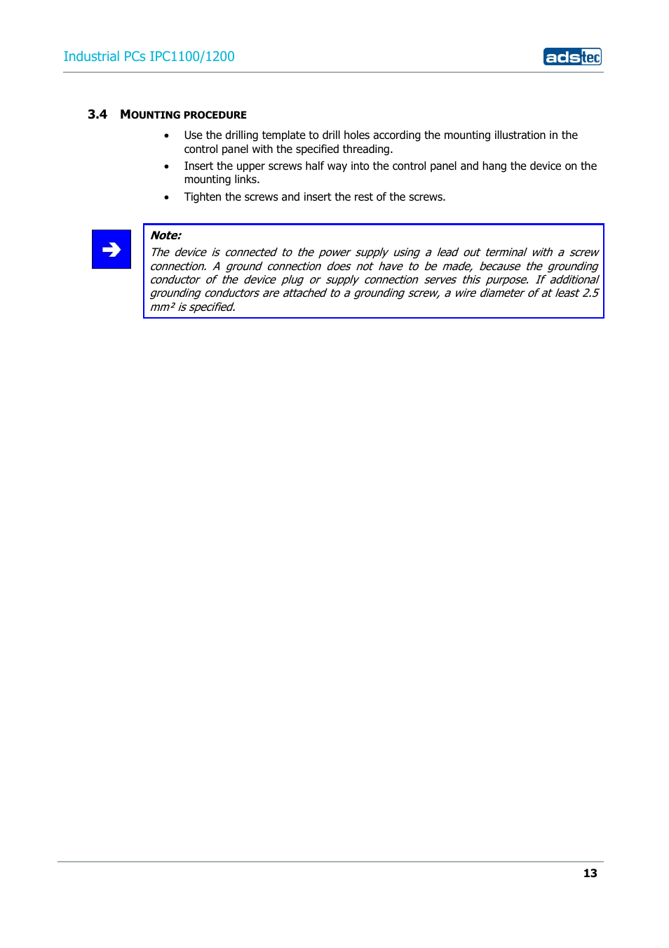 4 mounting procedure | ADS-TEC IPC1100/1200 User Manual | Page 13 / 28