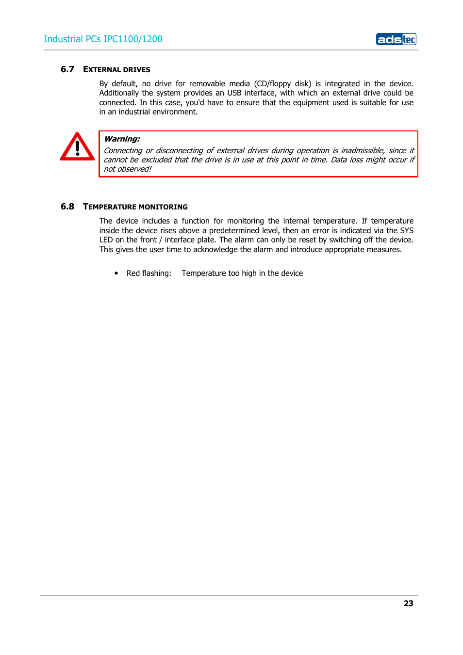 7 external drives, 8 temperature monitoring | ADS-TEC IPC1100/1200 User Manual | Page 23 / 28