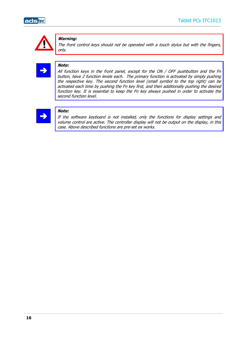 Tablet pcs itc1013 | ADS-TEC ITC1013 User Manual | Page 16 / 69