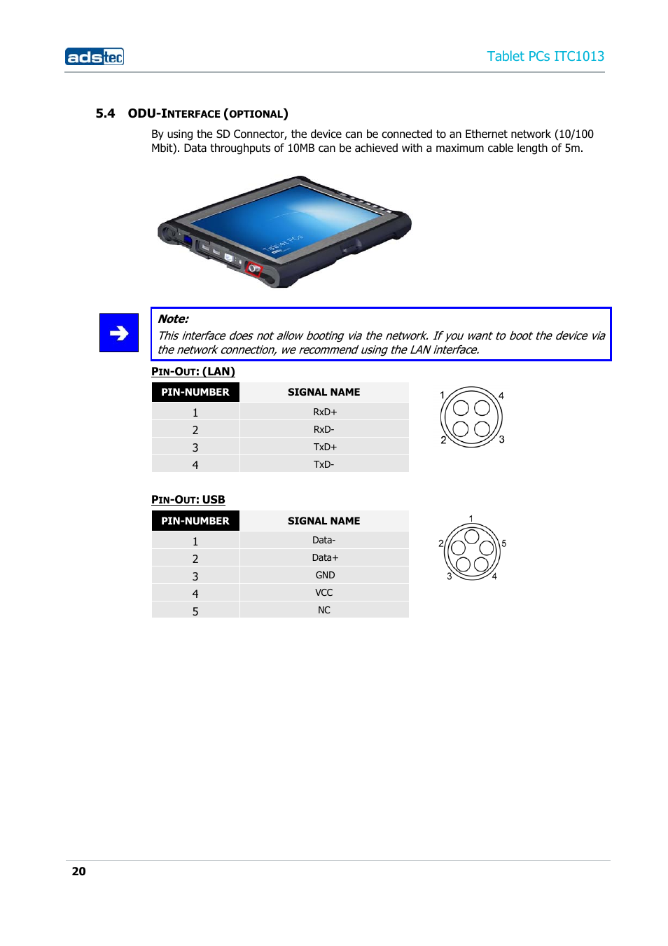 4 odu-interface (optional), Tablet pcs itc1013 | ADS-TEC ITC1013 User Manual | Page 20 / 69