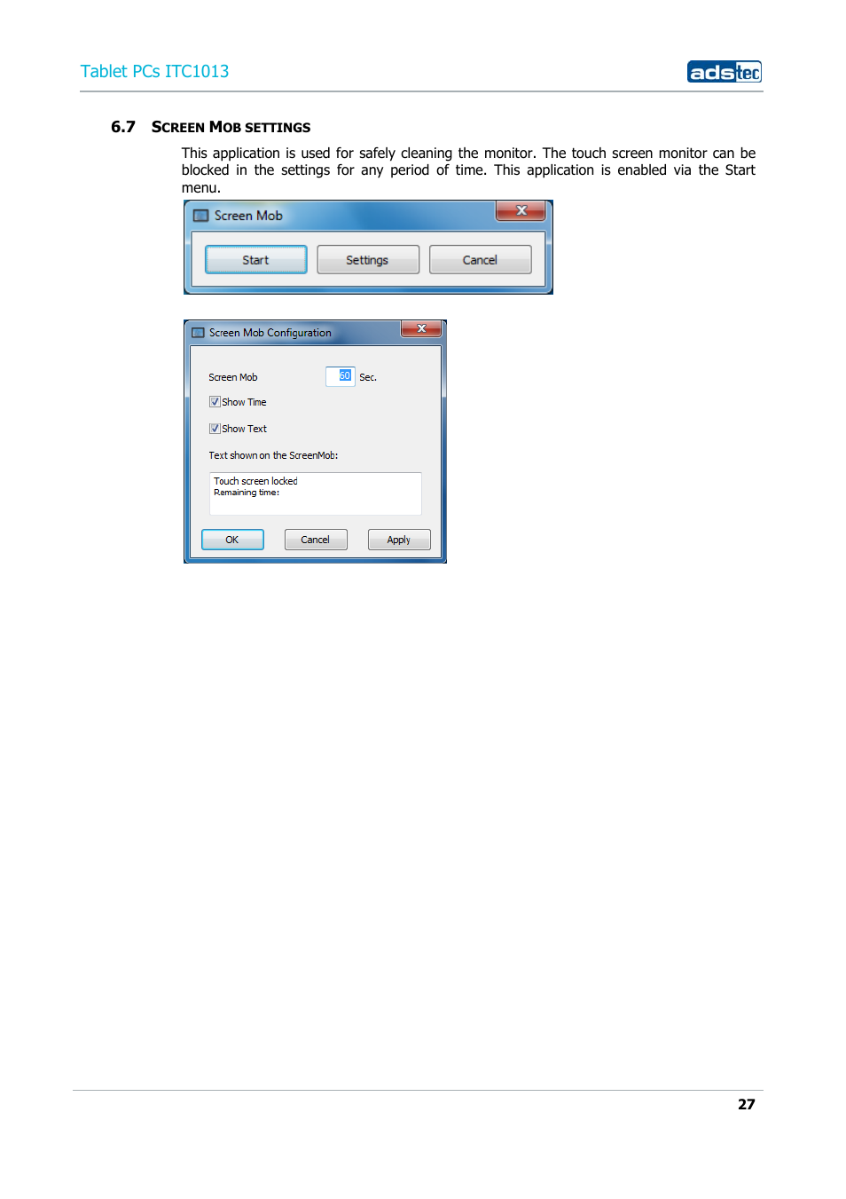 7 screen mob settings | ADS-TEC ITC1013 User Manual | Page 27 / 69
