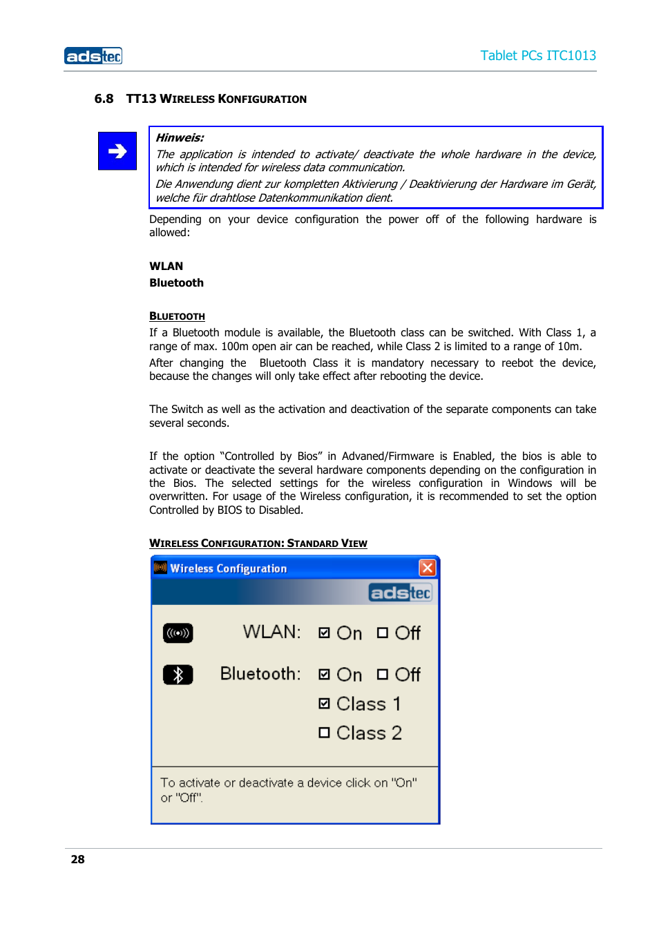 8 tt13 wireless konfiguration, Tablet pcs itc1013 | ADS-TEC ITC1013 User Manual | Page 28 / 69