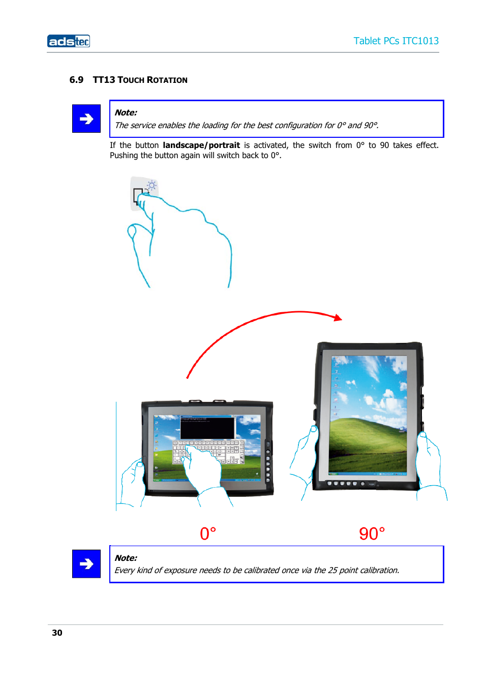 9 tt13 touch rotation, Tablet pcs itc1013 | ADS-TEC ITC1013 User Manual | Page 30 / 69