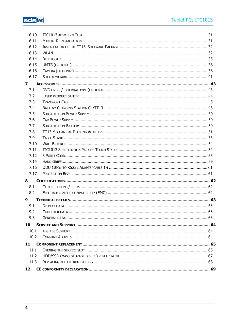 Tablet pcs itc1013 | ADS-TEC ITC1013 User Manual | Page 4 / 69