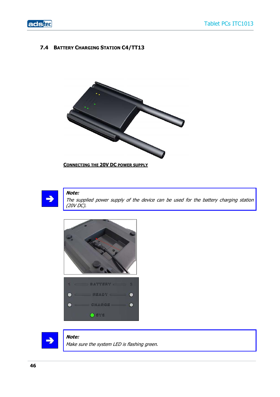 4 battery charging station c4/tt13, Tablet pcs itc1013 | ADS-TEC ITC1013 User Manual | Page 46 / 69