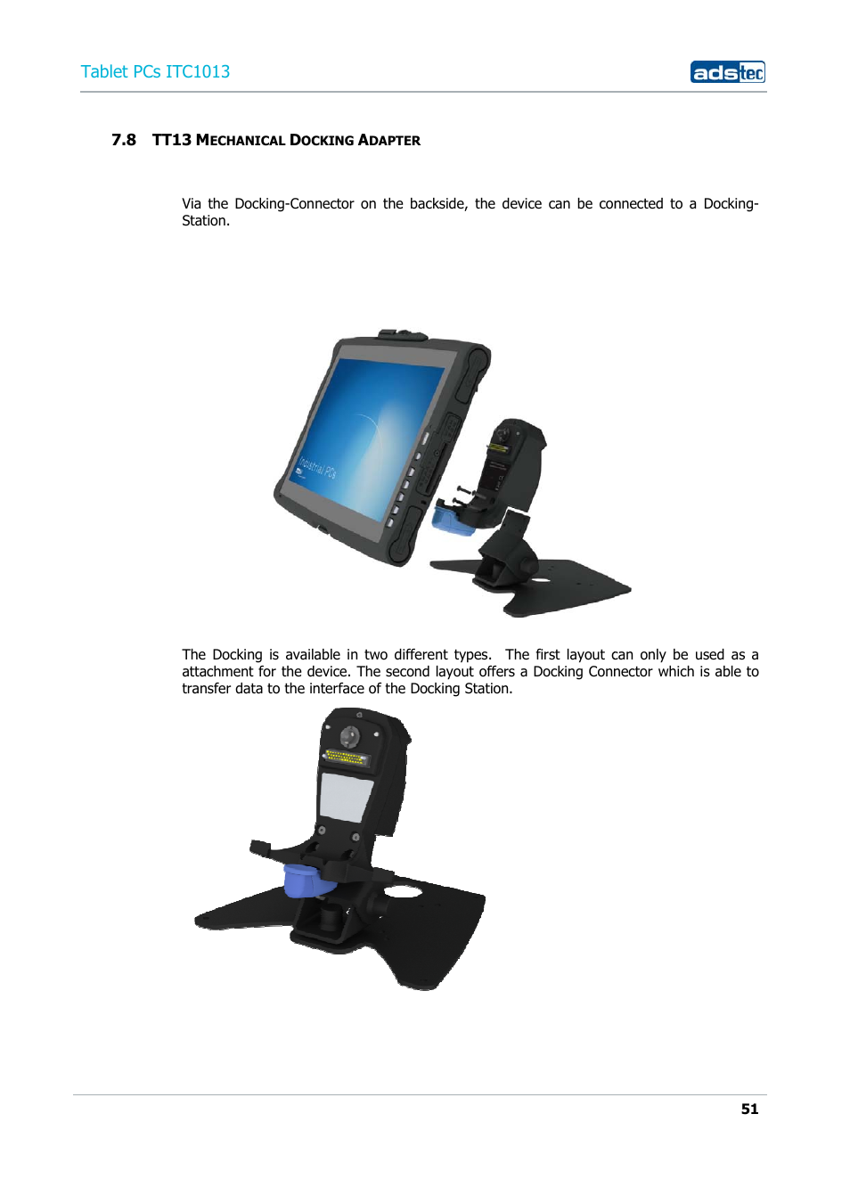 8 tt13 mechanical docking adapter, Tablet pcs itc1013 | ADS-TEC ITC1013 User Manual | Page 51 / 69