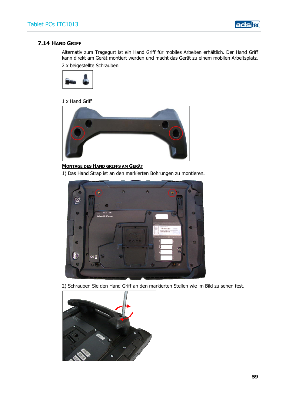 14 hand griff, Tablet pcs itc1013 | ADS-TEC ITC1013 User Manual | Page 59 / 69