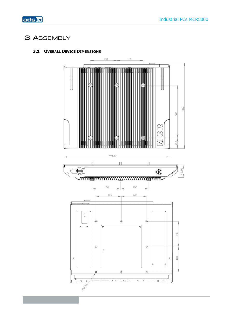 3 assembly, 1 overall device dimensions | ADS-TEC MCR5000 User Manual | Page 12 / 40