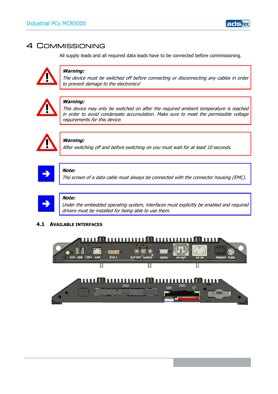 4 commissioning, 1 available interfaces | ADS-TEC MCR5000 User Manual | Page 23 / 40