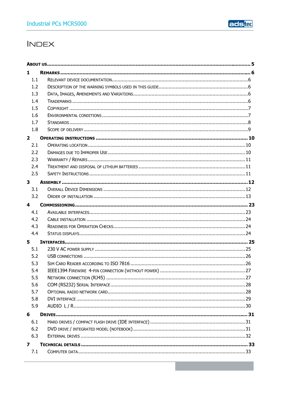 Ndex, Industrial pcs mcr5000 | ADS-TEC MCR5000 User Manual | Page 3 / 40
