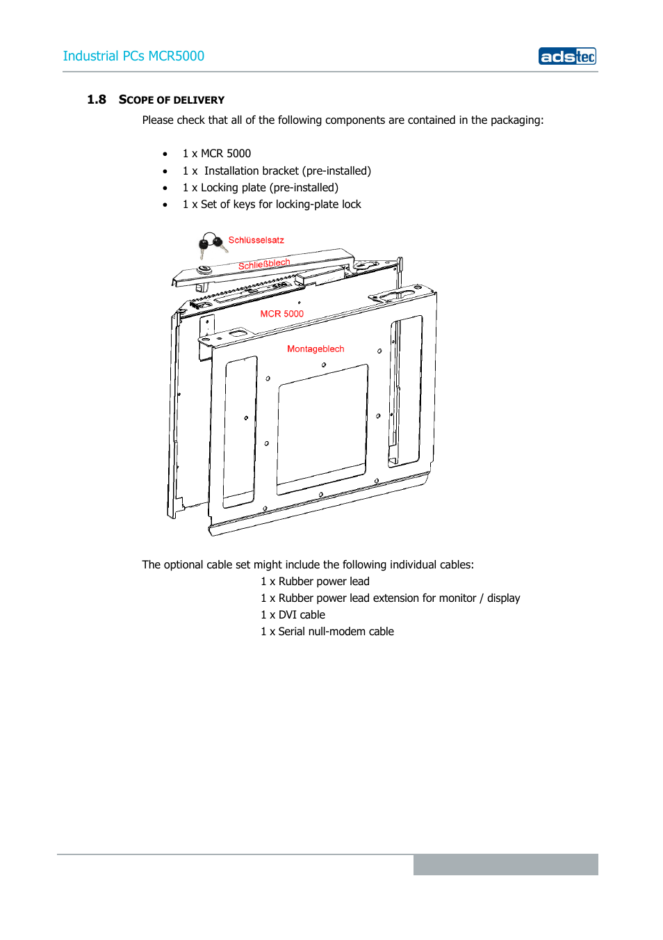 8 scope of delivery, Industrial pcs mcr5000 | ADS-TEC MCR5000 User Manual | Page 9 / 40