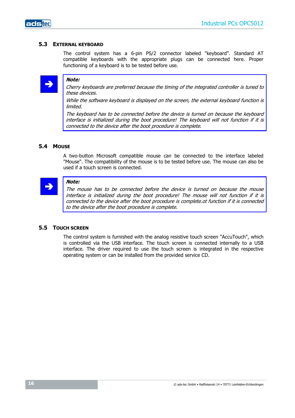 3 external keyboard, 4 mouse, 5 touch screen | ADS-TEC OPC5012 User Manual | Page 16 / 25